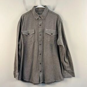 Duluth Trading Co Mens Large Top Shirt Button Collar Gray Cotton Pockets